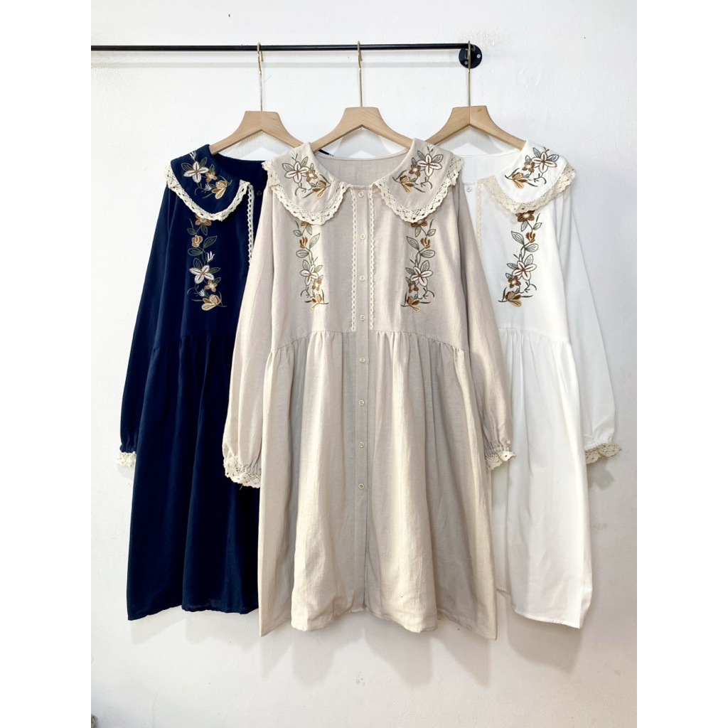 Zalina Tunik LD 115 Atasan Wanita Bordir Kerah Collar Linen