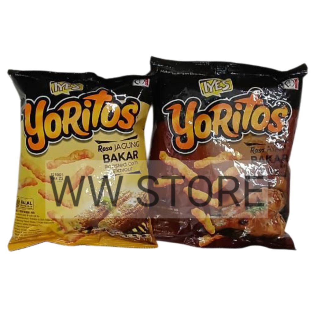 

Cemilan snek makanan ringan ekstrudat rasa jagung ayam bakar Snack halal MUI IYES YoRitos Grilled Chicken Flavour Roasted Corn Flavor 60g