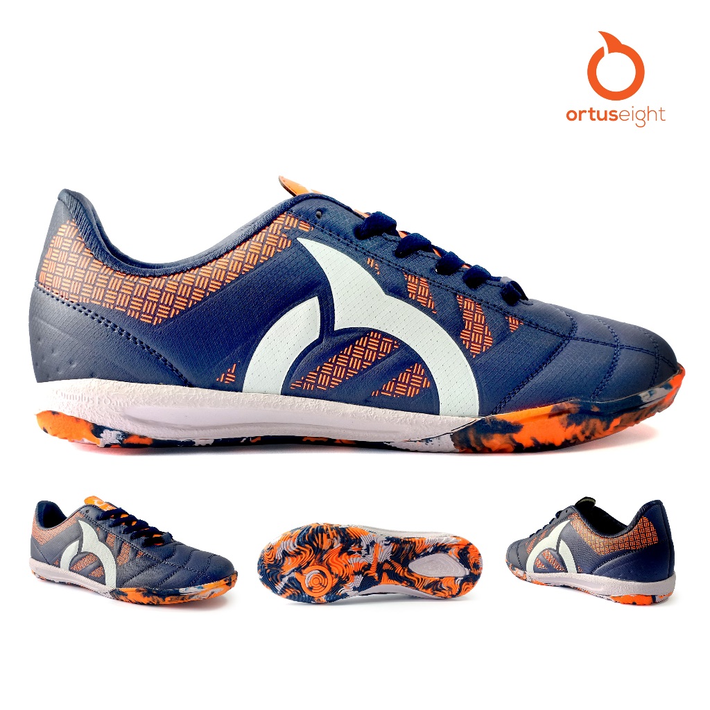 Sepatu Futsal Ortuseight Jogosala Rampage V2 Model Crusher Warna Navy Orange Bbs Olahraga terbaru