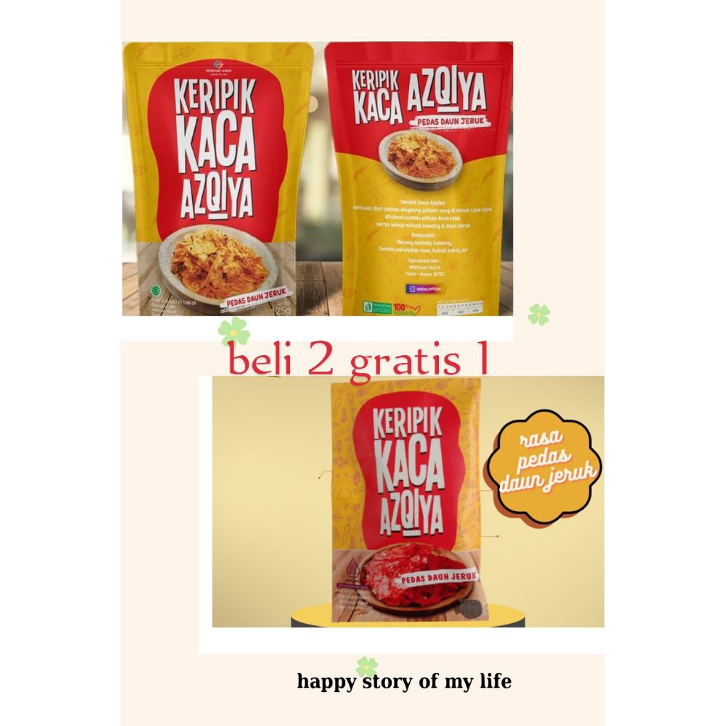 

beli 2 dapet 3 kripik kaca AZQIA pedas daun jeruk makanan pedas