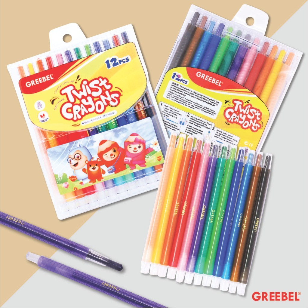 

GREEBEL Crayon Putar / Krayon Twist 12 Warna / Twist Crayon Greebel
