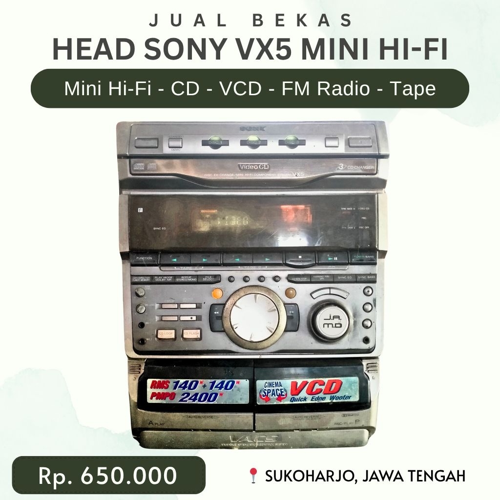 Head Sony MHC-VX5 Mini Hi-Fi Bekas (Tanpa Speaker) – CD/VCD, Radio, Kaset All-In-One