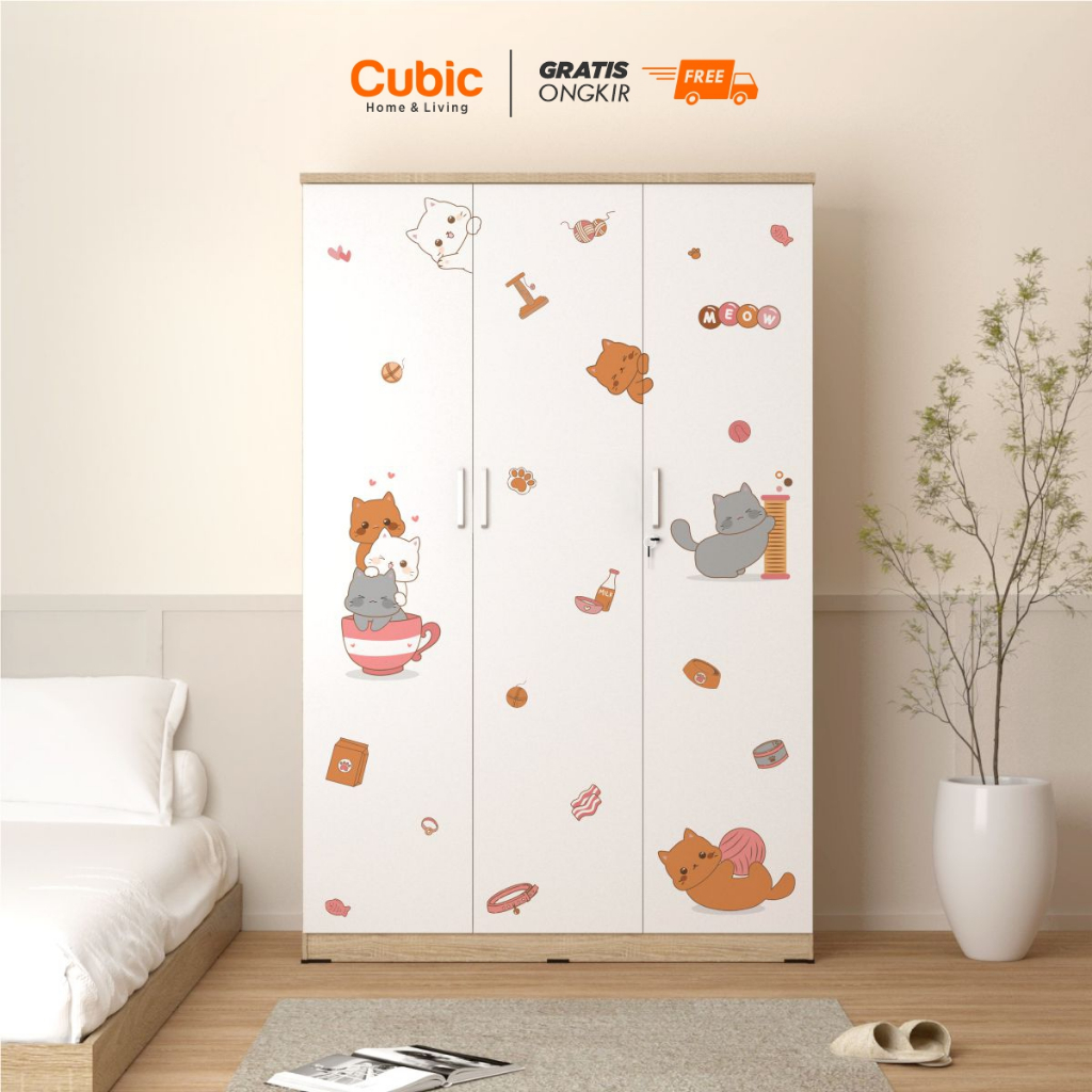Cubic Lemari Pakaian Bergambar / Lemari Baju 3 Pintu / LUNA LP 3P