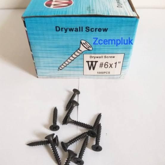 Skrup Gypsum ukuran 6x1 panjang 2,5cm 100pcs Sekrup Giysum 100pcs pcs Sekrup Gypsum/kayu 6x1 isi 100