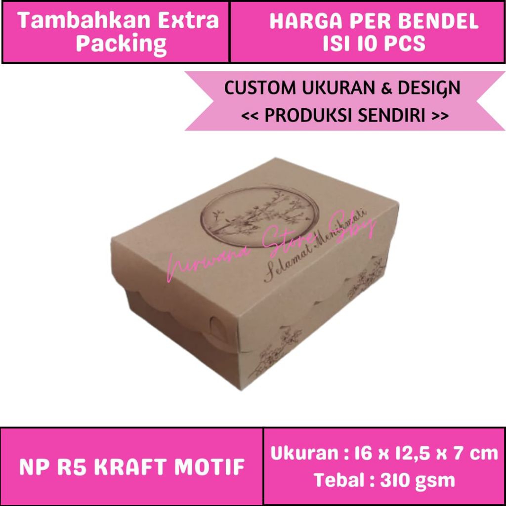 

Dus Kue R5K Kraft Motif Renda | 16x12,5x7 cm | Box Kotak Kue