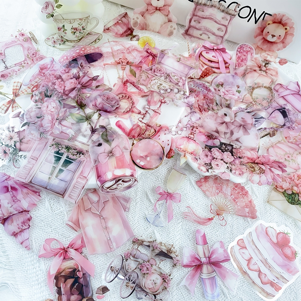 

[50PCS]Stiker Lucu transparan merah muda Stiker Kartun PET Stiker Pack Permainan Decal Vinyl Stiker Waterproof-Sticker Aesthetic Stiker Buku Journal Koper Casing HP Gitar Laptop Helm Motor