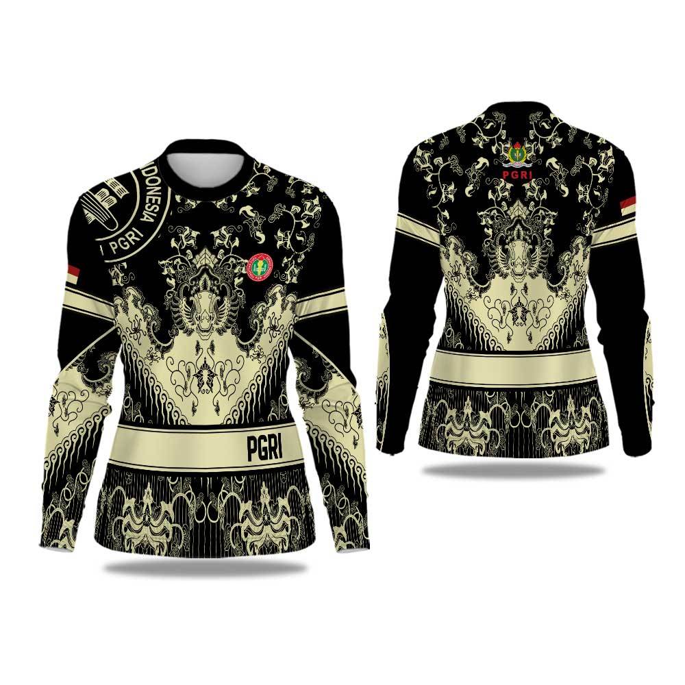 Kaos Baju Wanita Batik PGRI Lengan Panjang Baju Guru Batik Pgri Kaos Seragam PGRI Wanita