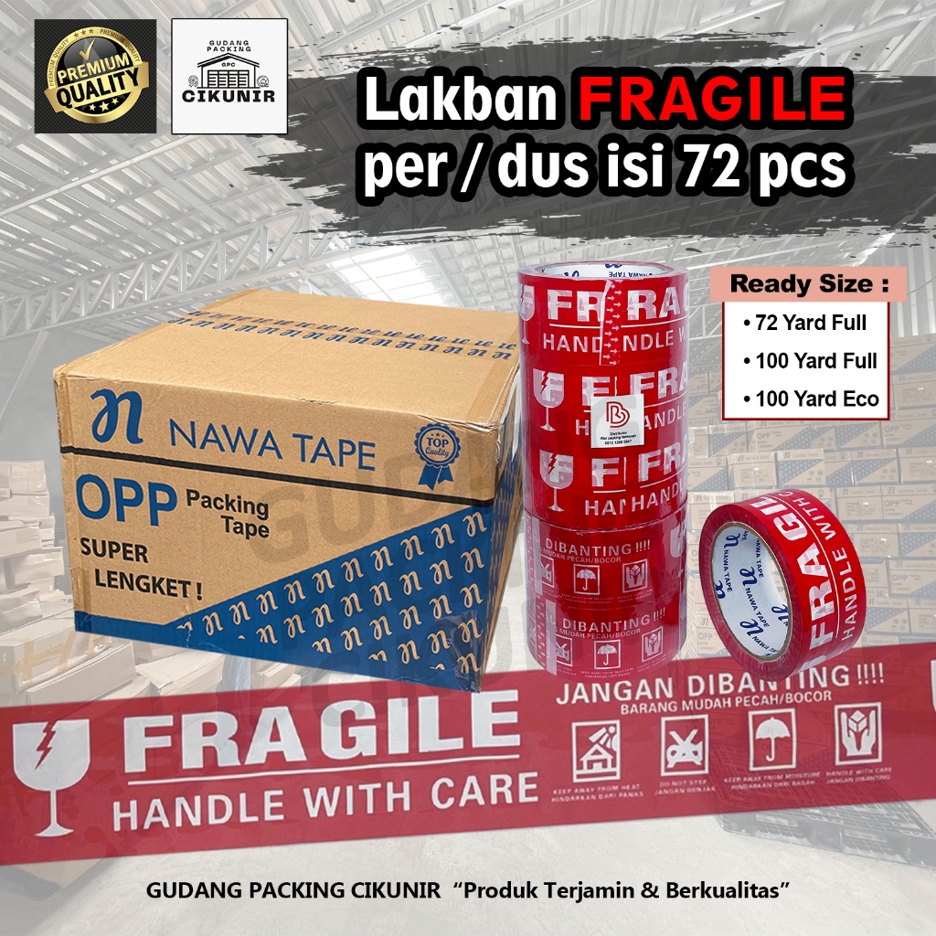 Lakban Fragile 1 Dus / Isolasi Lakban / Solasi Lakban Fragile Per Dus