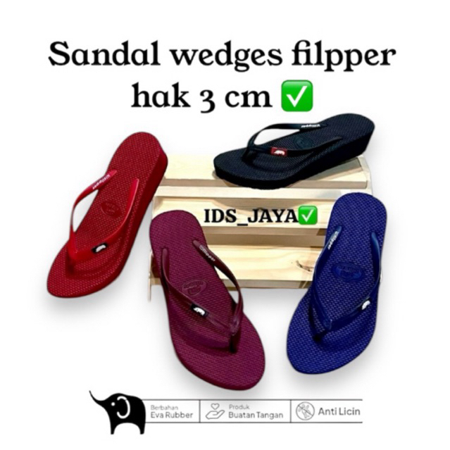 SANDAL JEPIT WEDGES FILLPER WANITA KARET HAK 3CM FULL COLOUR SIZE 36-40. Sandal jepit tinggi karet h