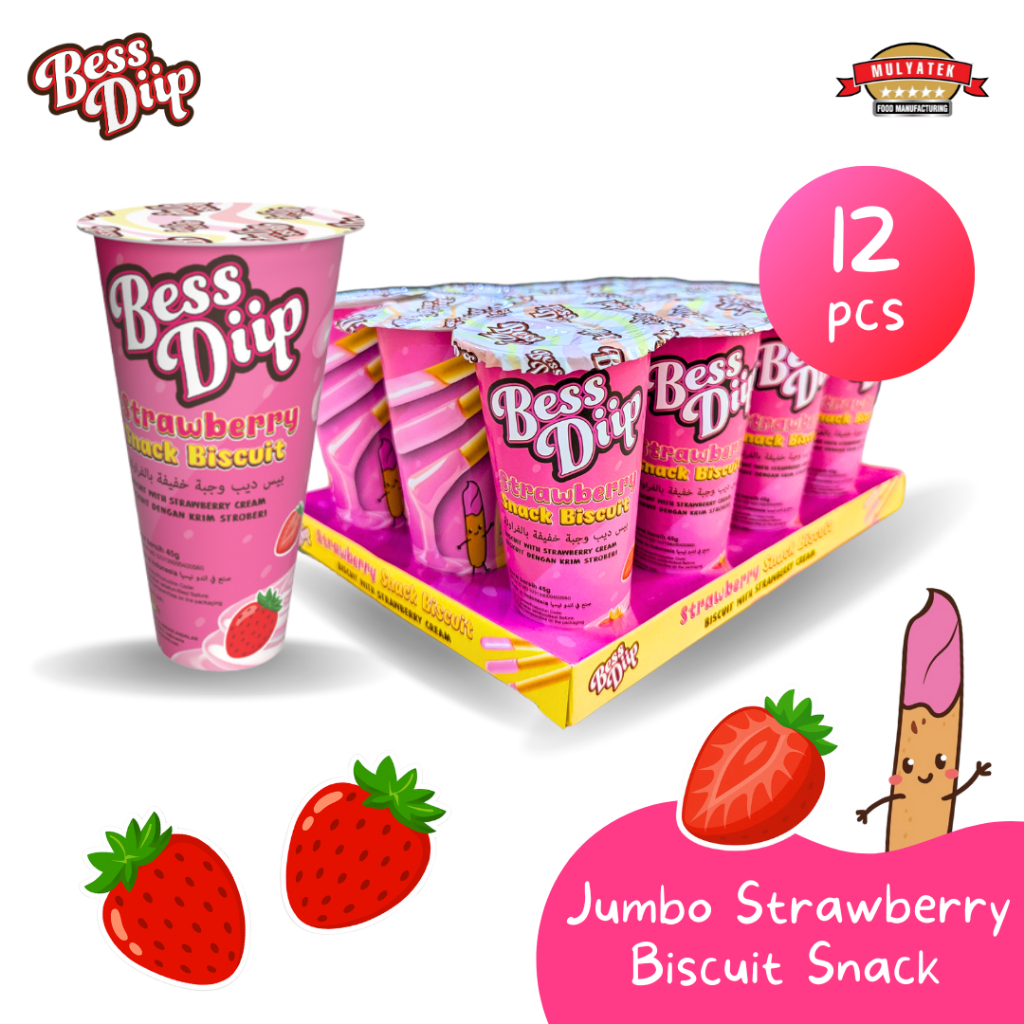 

Bess Diip Strawberry Biscuit Snack Jumbo Biskuit 45 gr - 12 pcs