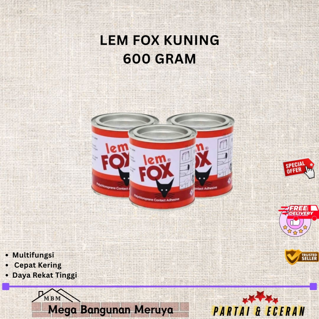 

Lem Fox Kuning Kaleng 300gr/600gr Lem Fox Aibon Kuning Kaleng 300/600 gram Lem Serbaguna
