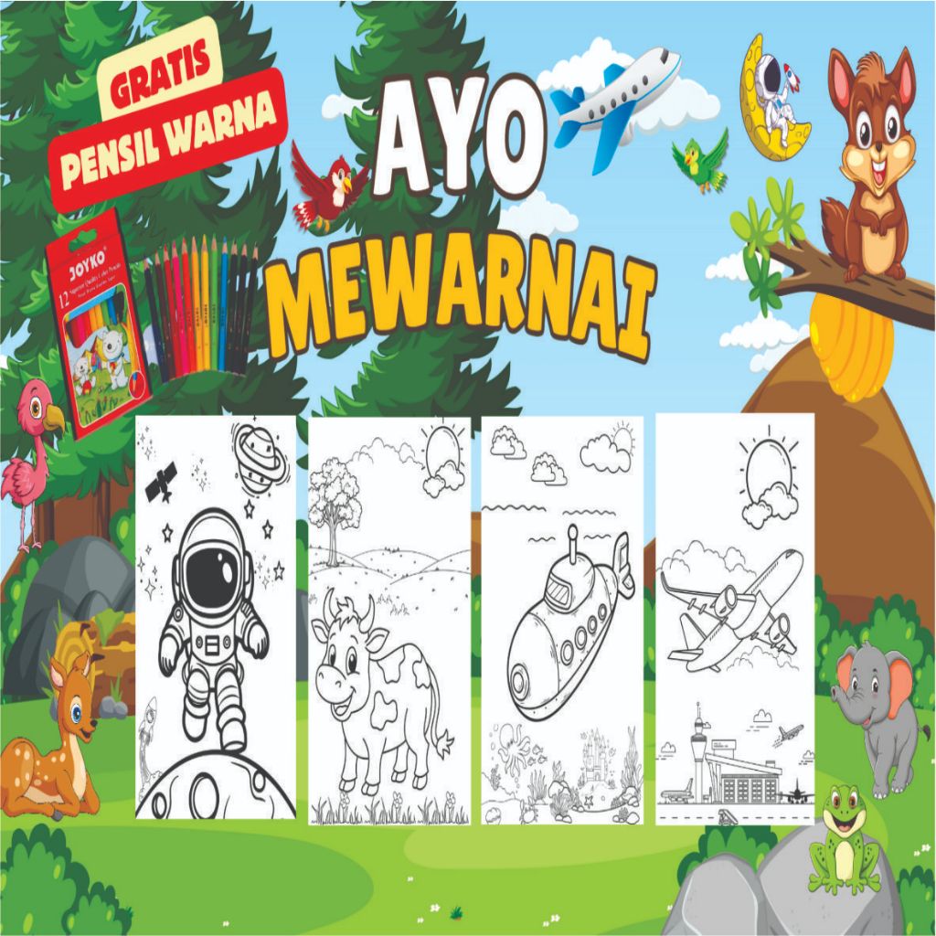 

isi A4 20 lembar / buku gambar hewan / kertas mewarnai anak usia 3-6 tahun / tk paud