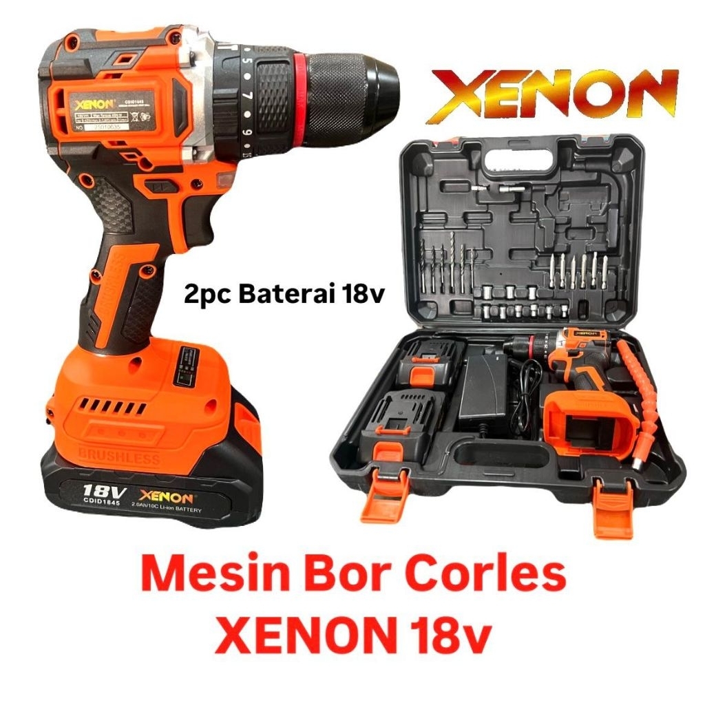 XENON Mesin Bor Tembok Impact Baterai Corles 18v 2baterai