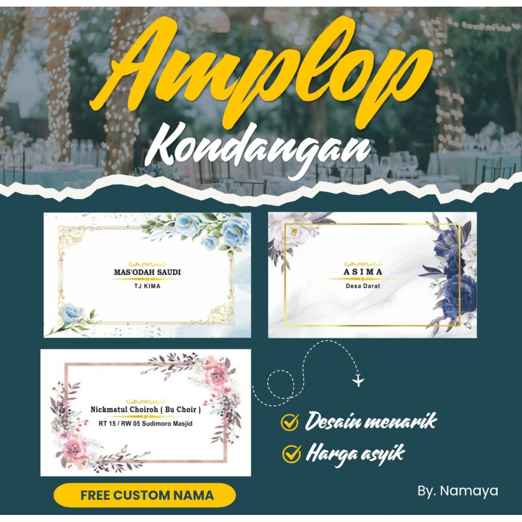 

(KC) Amplop Kondangan Custom Nama 50pcs TEBAL 80gr Kecil 11 x 7
