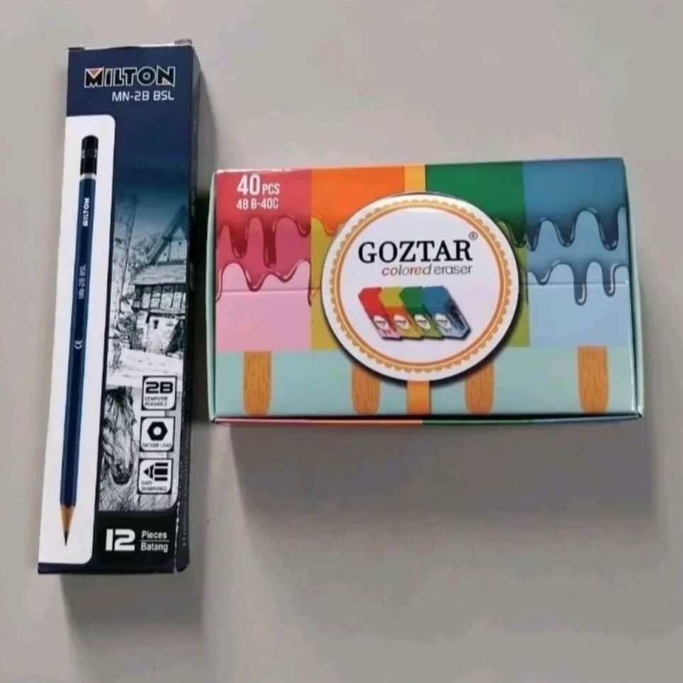 

Paket Hemat 1 Box Penghapus Warna isi 40 pcs Bonus 1 Box Pensil 2B isi 12 pcs/Penghapus Setip Pensil 2B Stationery