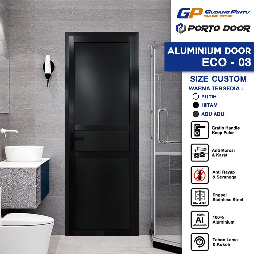 PORTO DOOR PINTU ALUMINIUM / ALUMUNIUM ECO-03 CUSTOM UKURAN ACP / PINTU KAMAR MANDI / PINTU WC / PIN