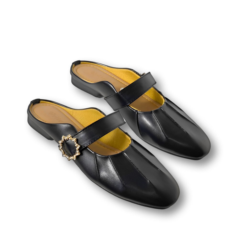 Sandal Wanita Mules Flat Shoes Sintetis Tali Tengah Ornamen Bintang Sol Empuk