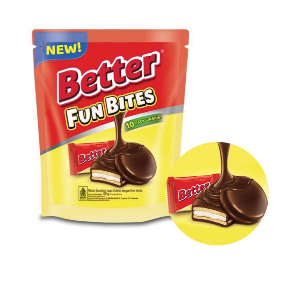 

Better Fun Bites 100g (10 bungkus @ 10g) / Cemilan / Makanan Ringan / Snack Cokelat