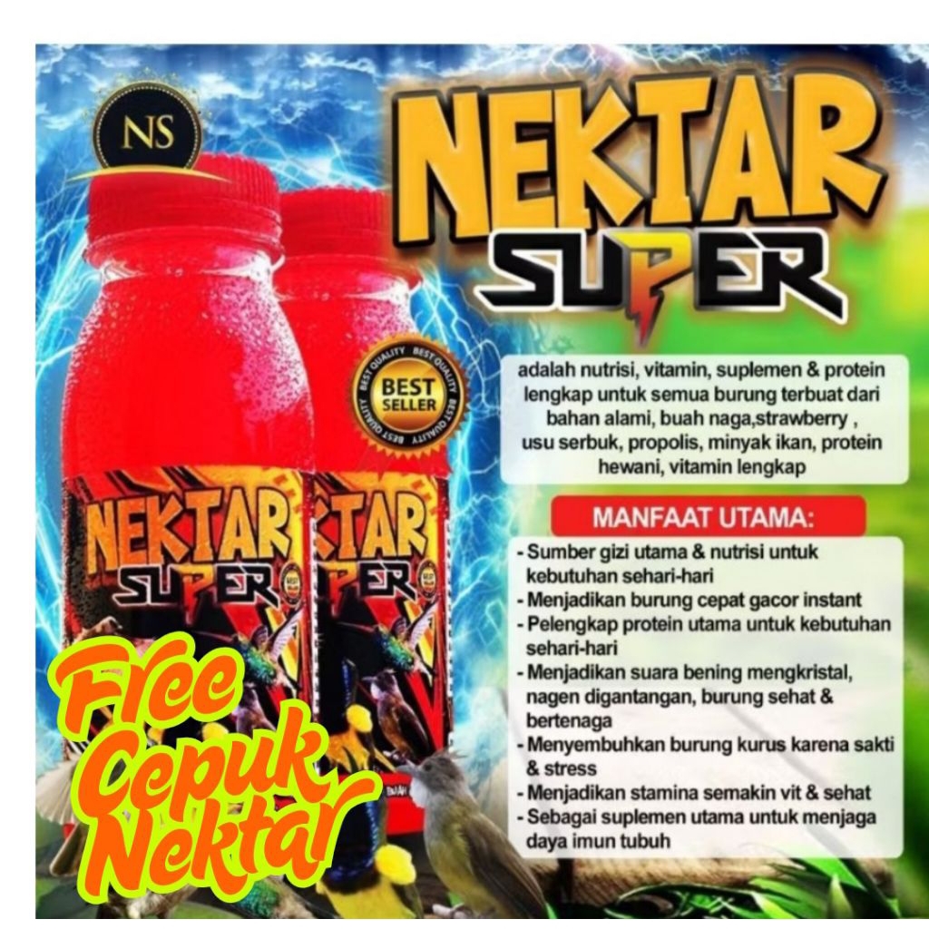 Nektar Super merah 150ml free cepuk keren terbaik untuk sogon pleci kolibri Burung Kicau