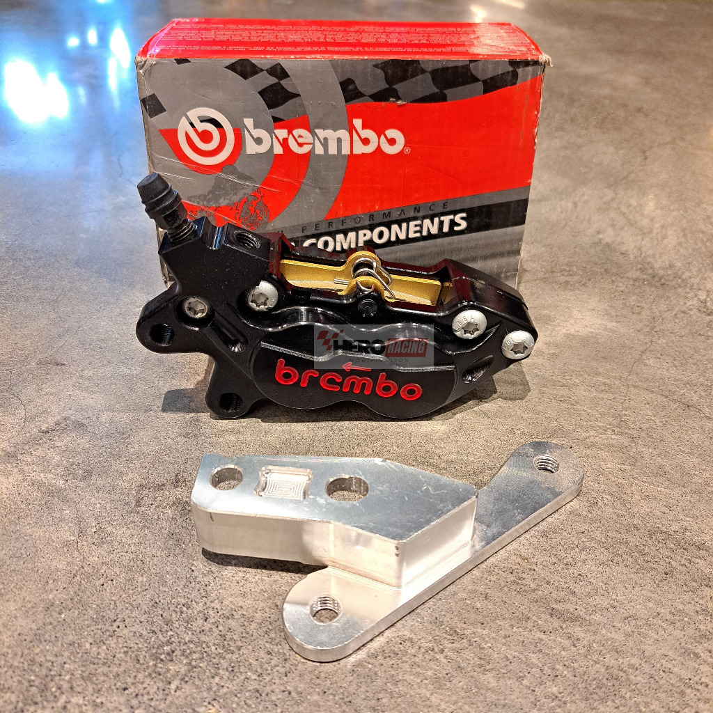 KALIPER BREMBO 4PISTON 22L +BRACKET KIRI HITAM ; GREY; BRONZE CALIPER MOTOR CNC