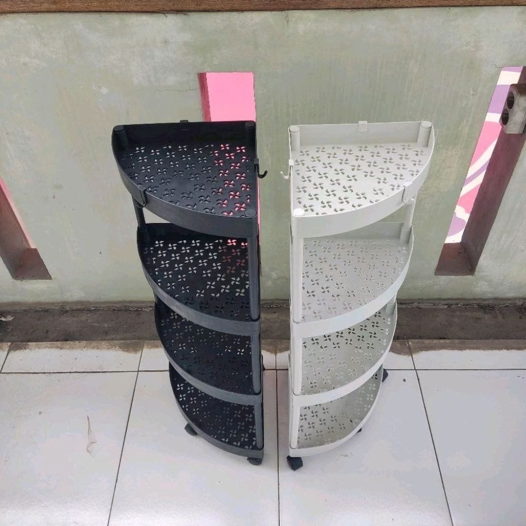 Rak sudut dapur plastik rak troli susun serbaguna roda 4 susun