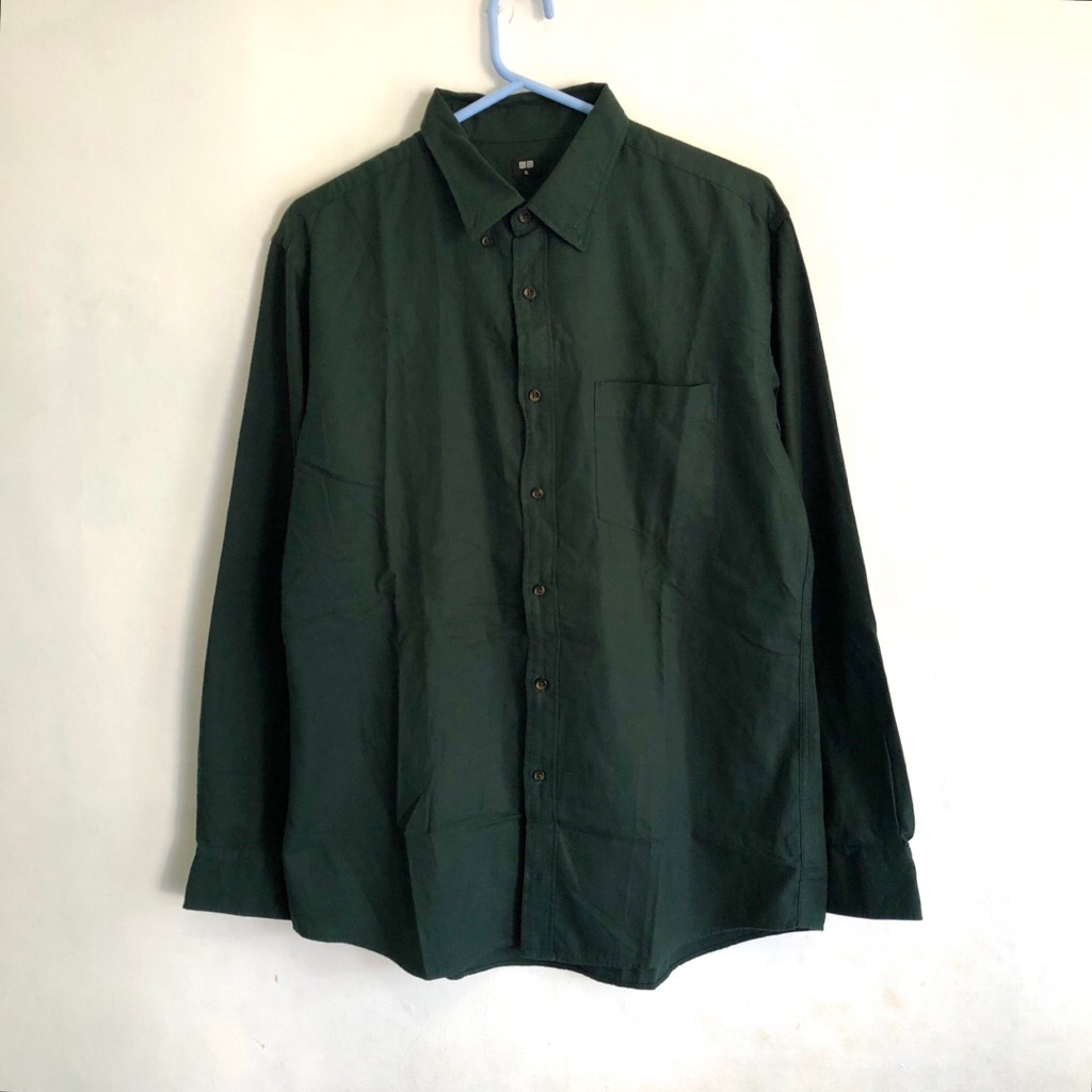 Kemeja uniqlo green hunter long sleeve official store