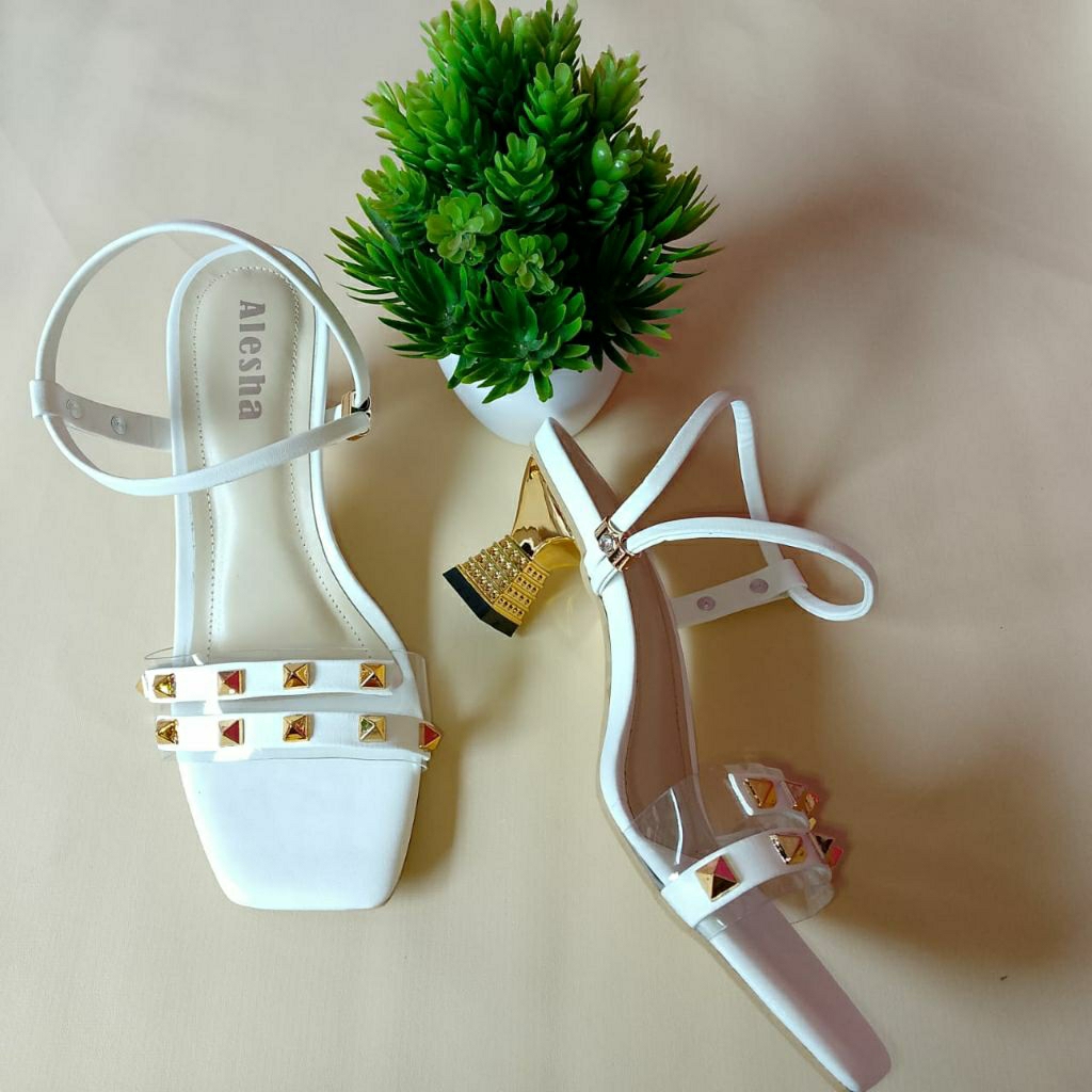 heels wanita Tali jepit hak emas import 5CM Sendal Pesta Wanita