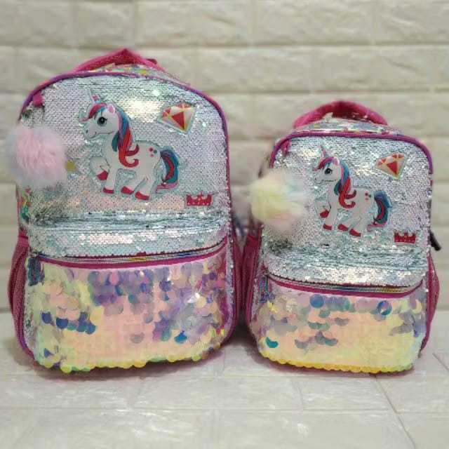 Tas Sequin Tas Hologram Sequin LOL Ransel Sekolah Justice Unicorn Import