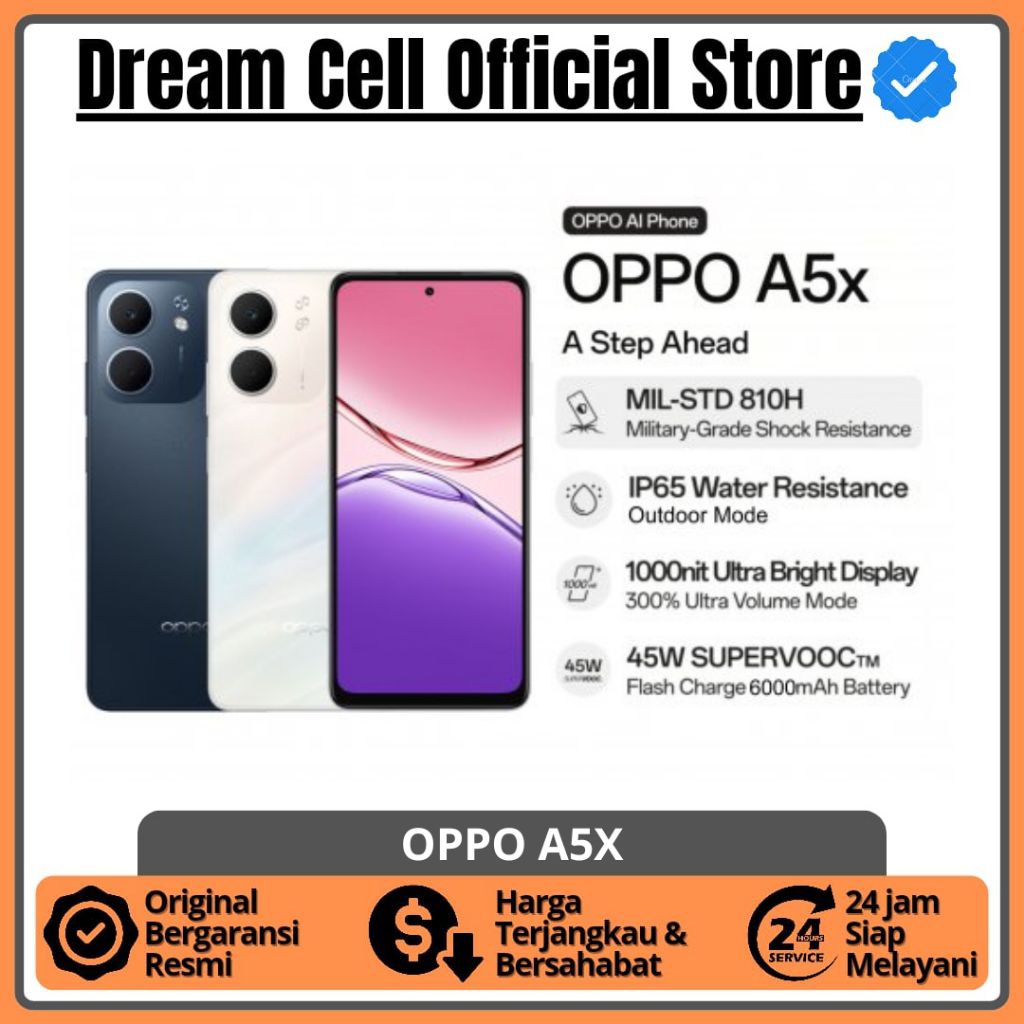 Oppo A5x Terbaru Ram 4/128gb 6000mAh 45W SUPERVOOC Tahan Banting Garansi Resmi
