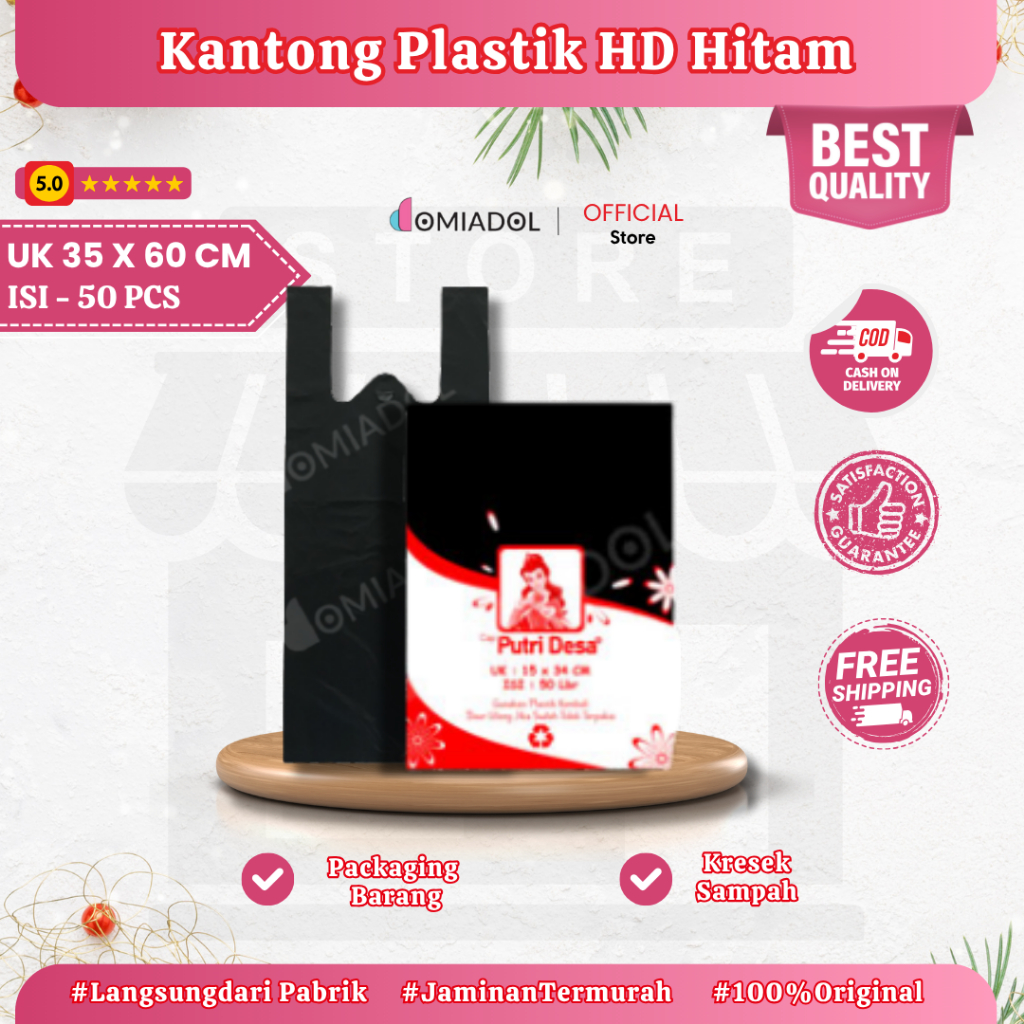 Kantong Kresek HD Hitam Ukuran 35x60 Cm - 50 Pcs