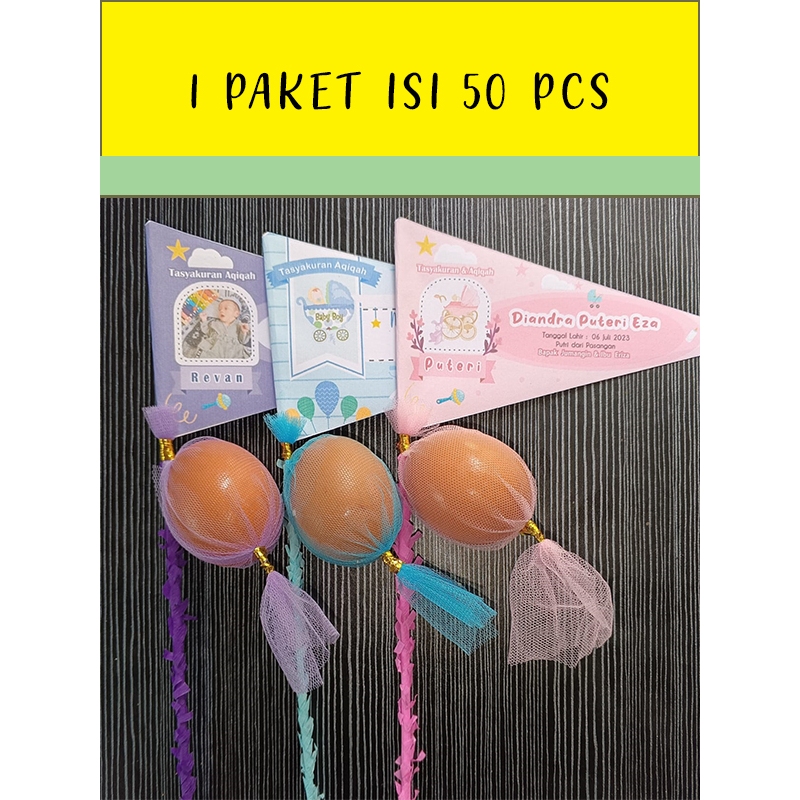50 pcs Bendera Aqiqah Tasyakuran Marhaba  atas Kelahiran Putra/Putri dan Tempat Telur Aqiqah