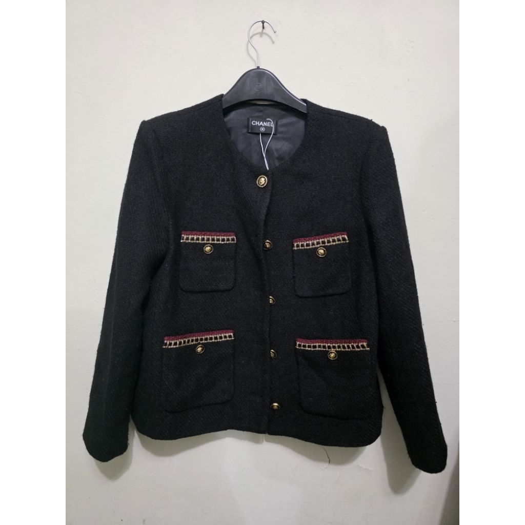 chanel tweed jacket black