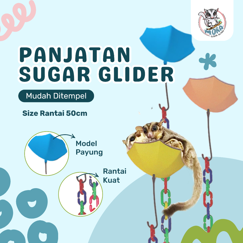 MORA Mainan Glide to Owner Sugar Glider Alat Latihan Lompat ke Owner Rantai 50cm Latih Kelincahan Bo