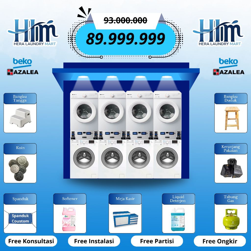 PAKET USAHA LAUNDRY KOIN DAN QRIS 4 STACK (4 PASANG)  LENGKAP MURAH