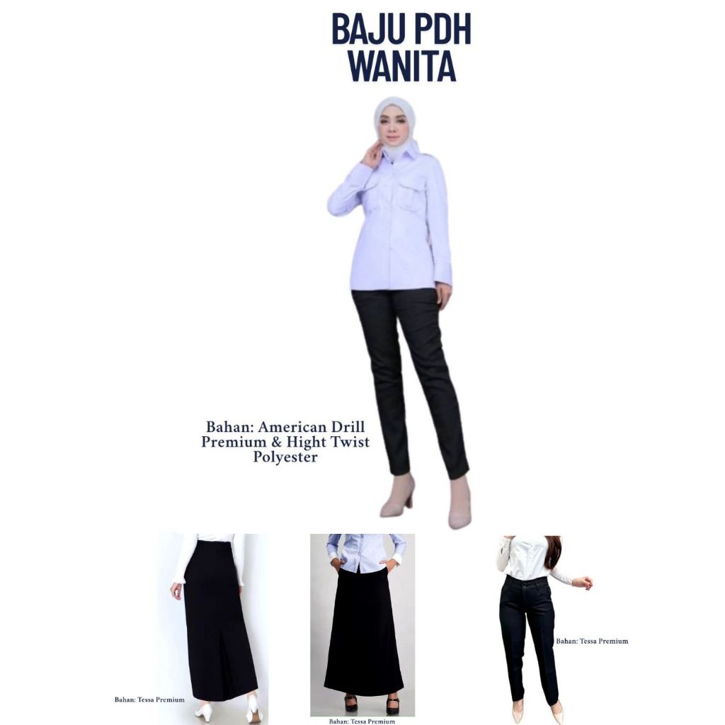 BAJU PDH DINAS PUTIH BAHAN VENTURA  (AMERCAN DRILL PREMIUM ) DAN HIGHT TWIST WANITA TERLARIS