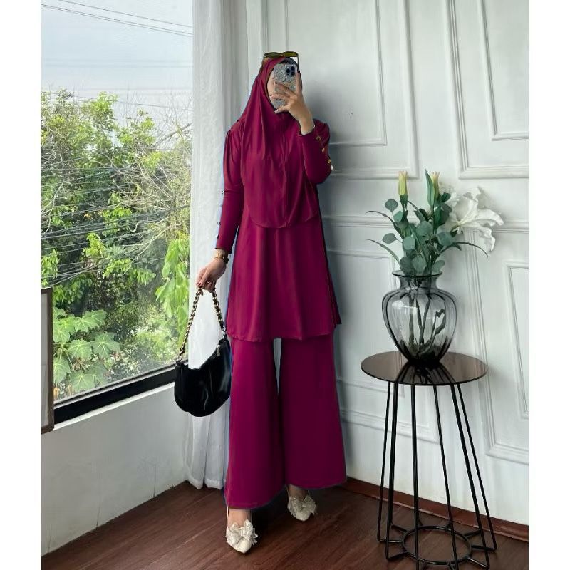 SARTIKA SET HIJAB JERSEY 3IN1 FIT TO XL // SETELAN POLOS TUNIK // ONE SET TUNIK WANITA // SETELAN FR