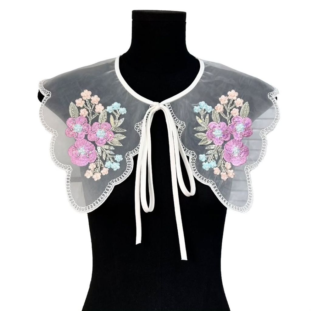 kerah instan bordir payet, kerah korean style, fake collar