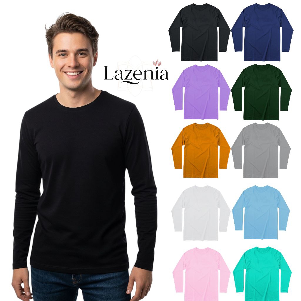 Kaos Polos Lengan Panjang Hitam Kasual Baju Kaus Oblong Pria Basic Tshirt Cowok Poliester Katun
