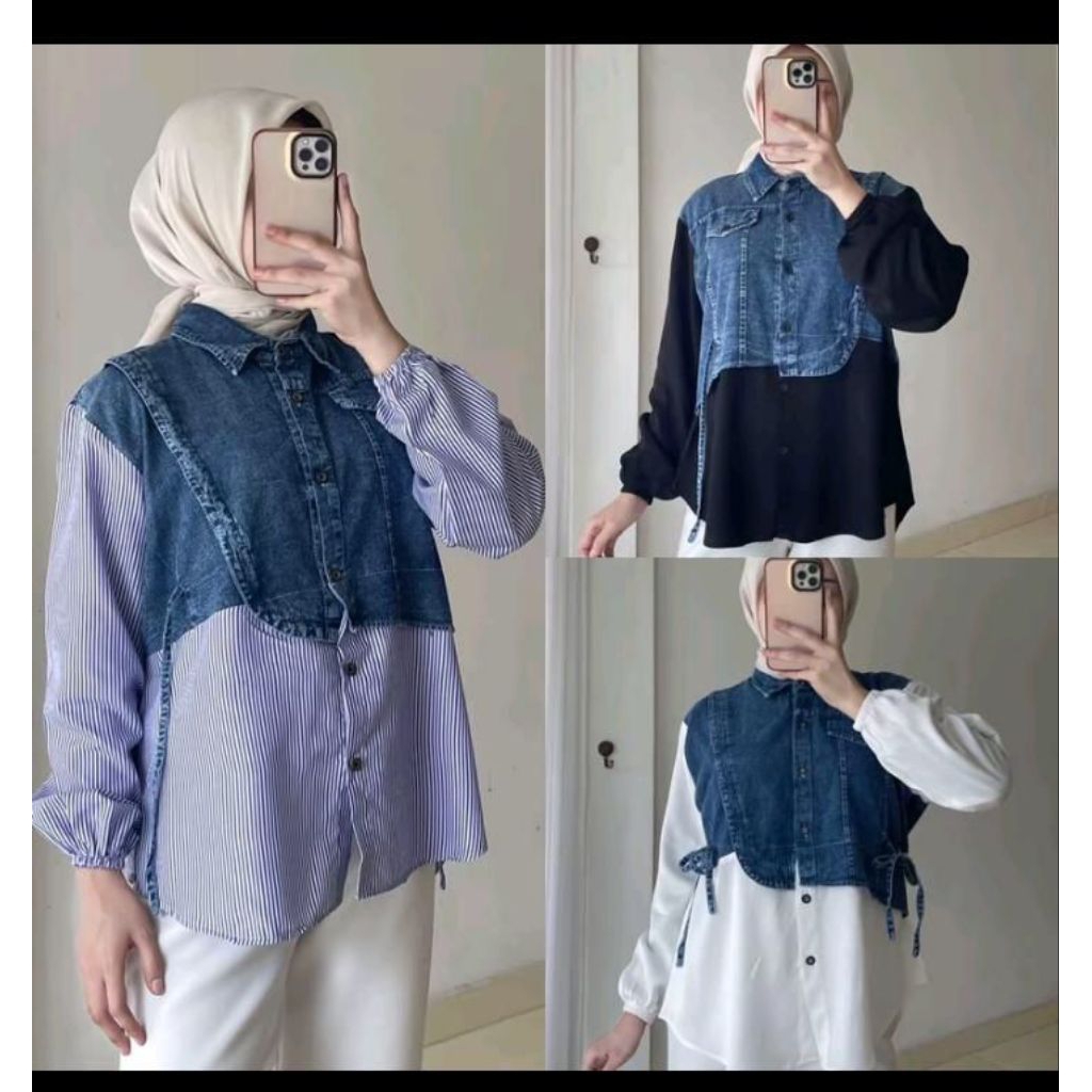 DS - Nazifa Blouse Kemeja Softjeans Kombinasi Rayon Twill Tali4