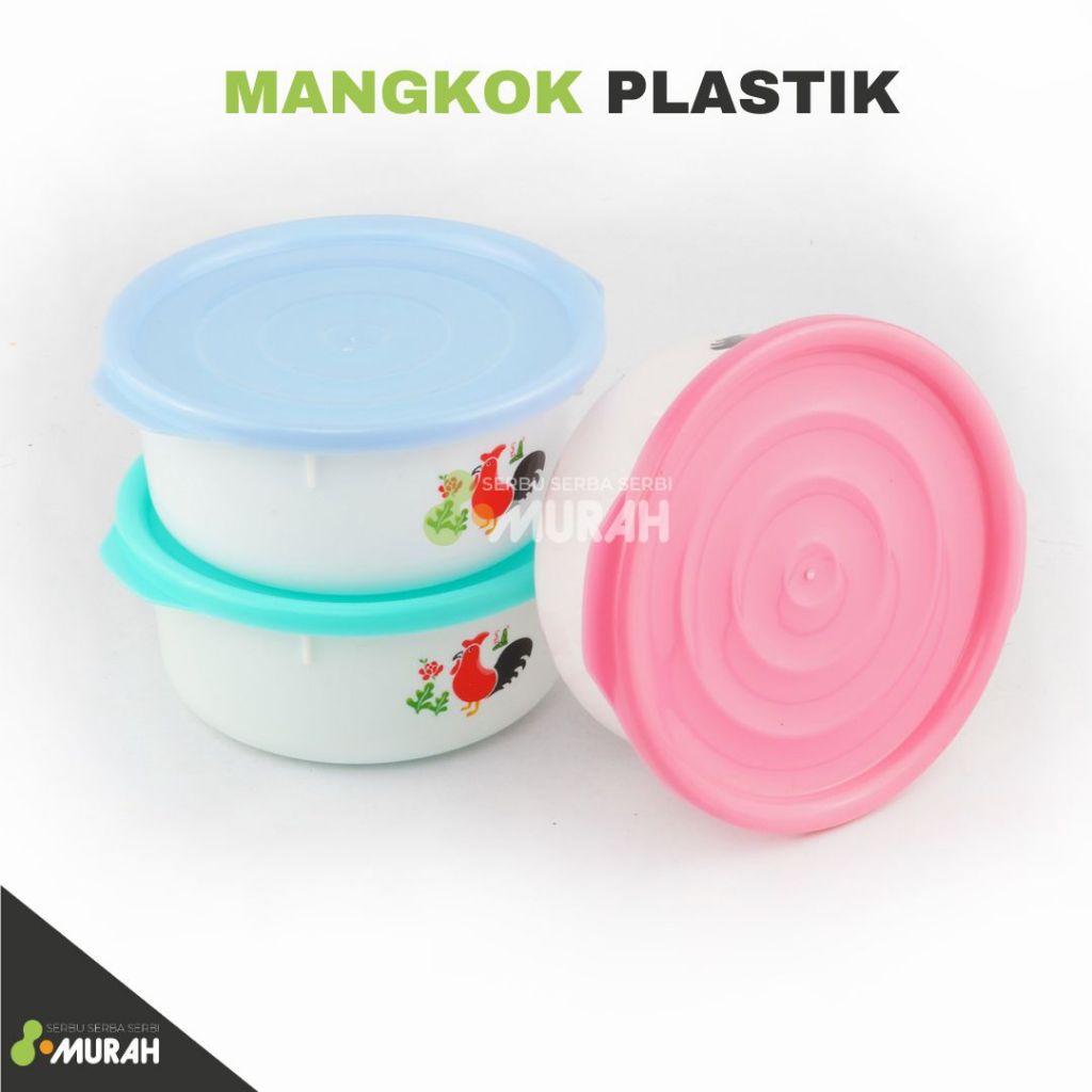 SERBU MURAH - MANGKOK PLASTIK CAP AYAM JAGO + TUTUP WARNA - MANGKOK AYAM TUTUP SL