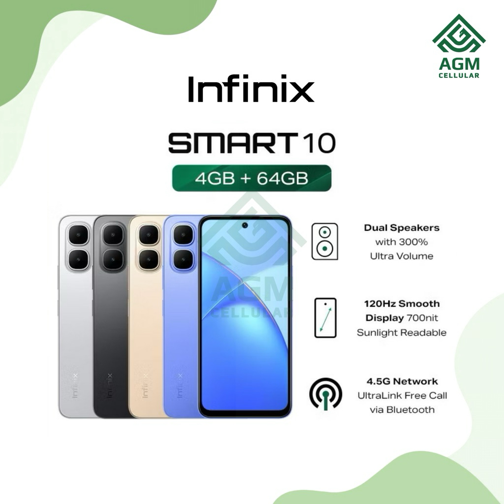HANDPHONE INFINIX SMART 10 HD RAM 4GB/64GB (Sleek Black, Titanium Silver, Twilight Gold, Iris Blue)