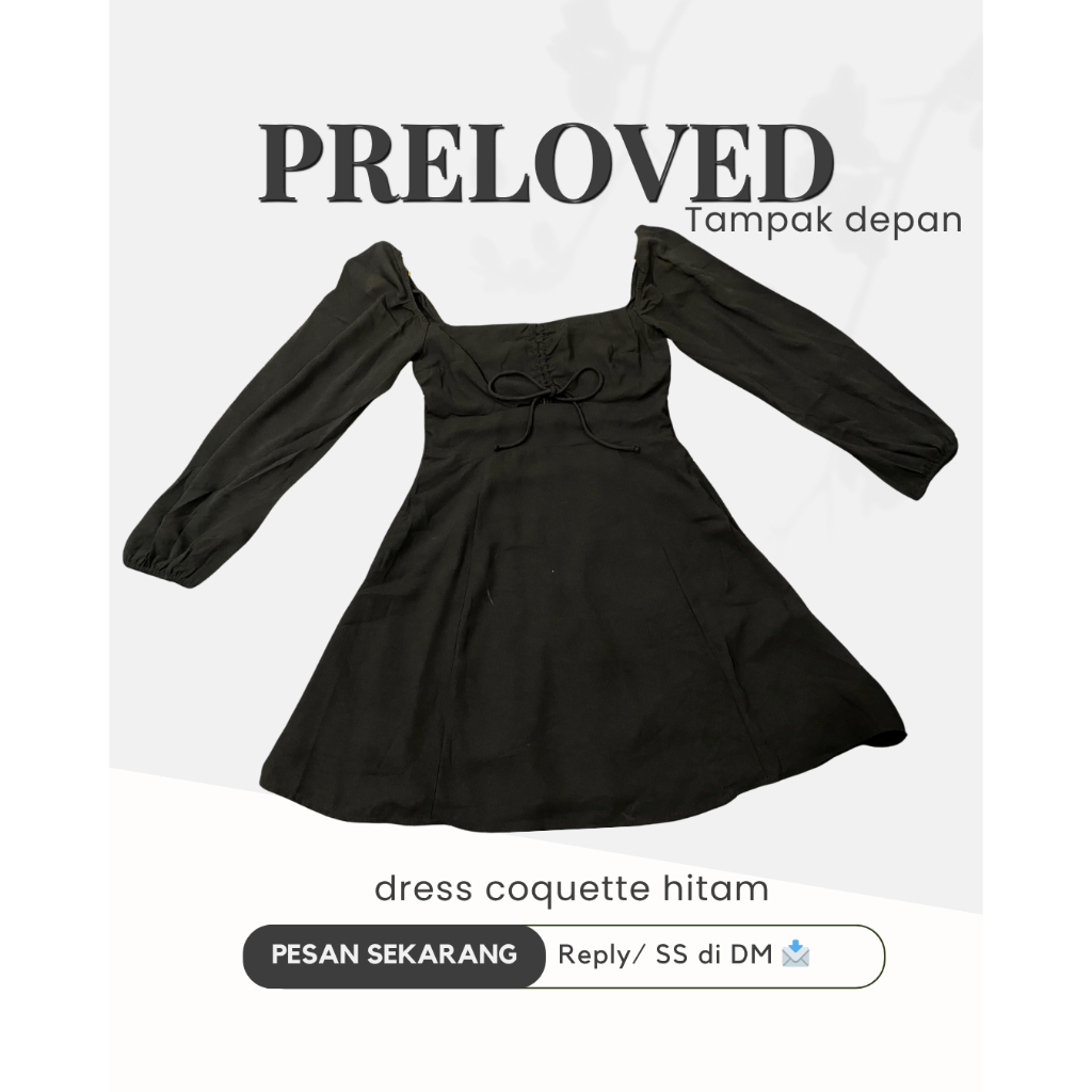 Dress Hitam Lengan Panjang Model Puff Square Neck