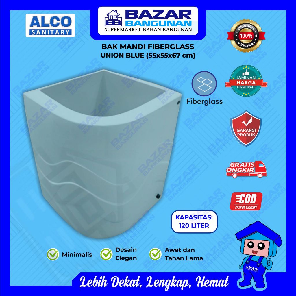 Bak Air Kamar Mandi Gentong Sudut Oval Fiberglass 120 Liter Warna Biru
