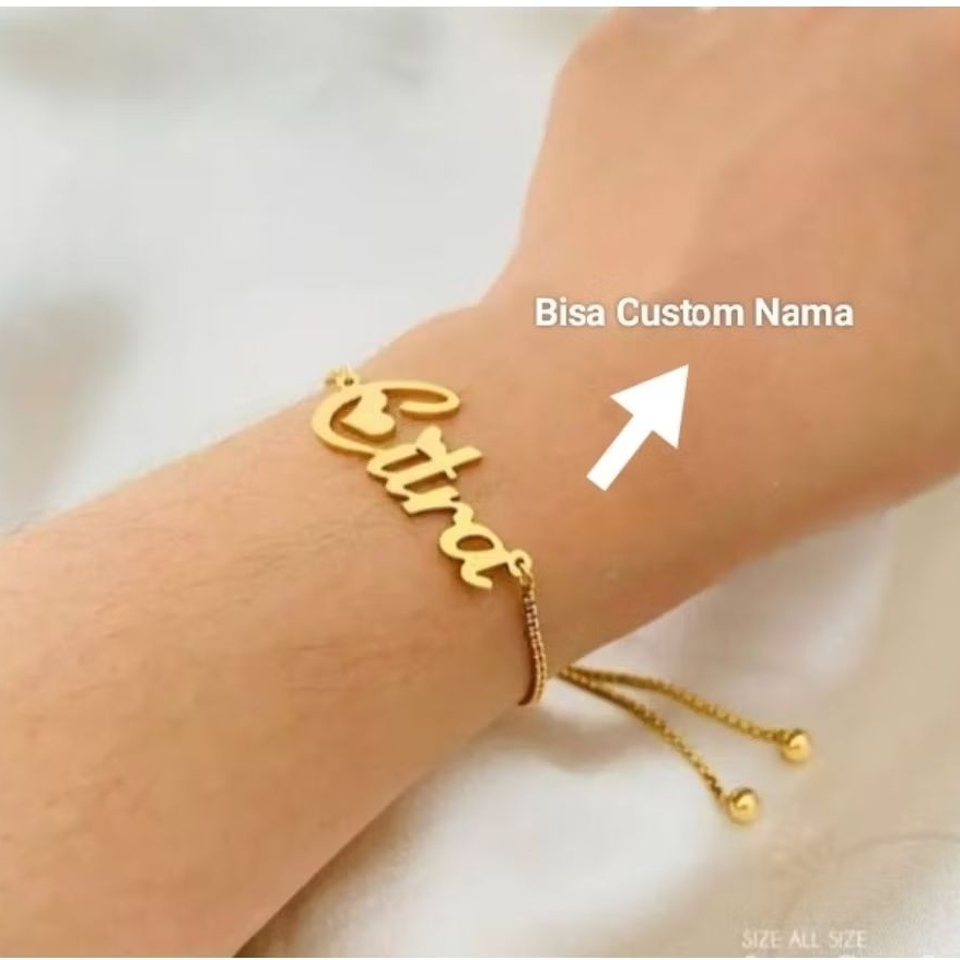 Gelang Serut Ukir Nama Gelang Wanita Titanium Stainless Masa kini Aksesoris Fashion