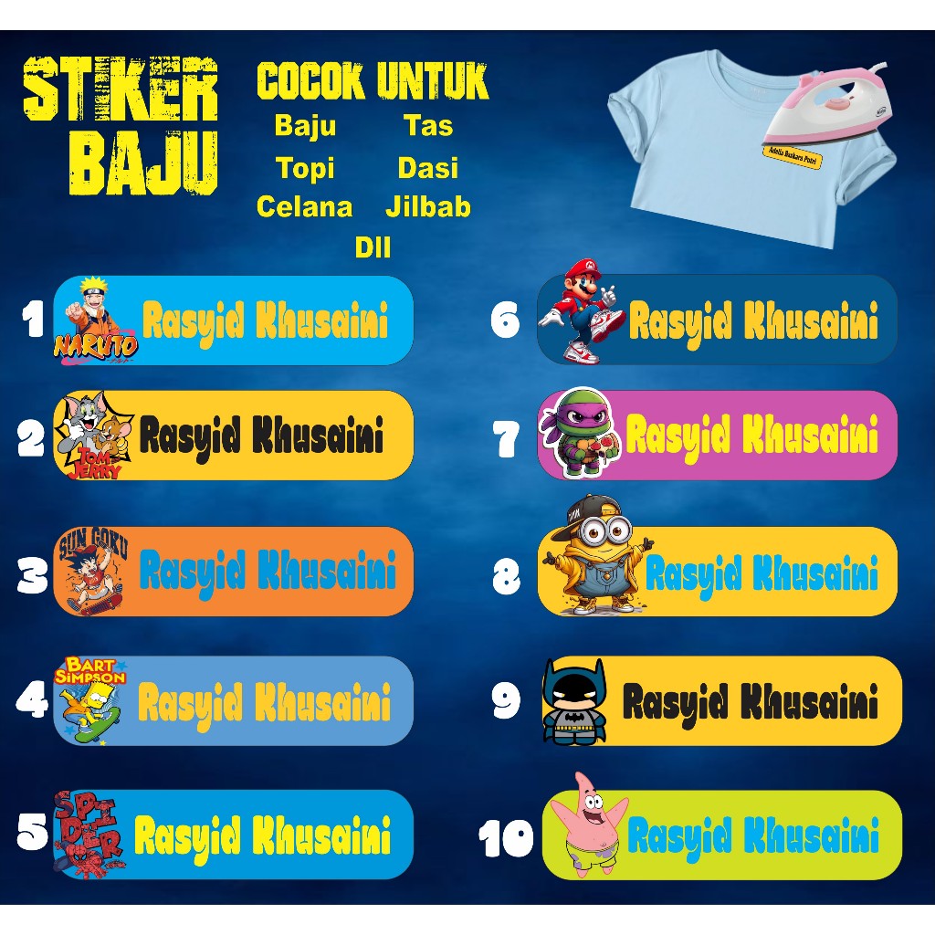 

Label Nama Custom Untuk Anak-anak Dan Dewasa Bahan Dtf Isi 30 Pcs Waterproof