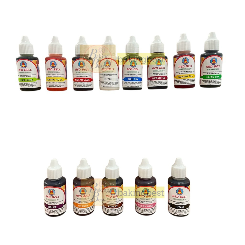 

Pewarna Red Bell Water Based Botol 30 ml TERLENGKAP ! Halal BPOM RI . COD Pewarna Kue & Makanan