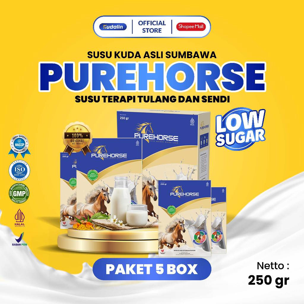 

Purehorse Susu Kuda Liar Original Lombok Kemasan Lebih Banyak 250gr Per Box Paket 5 Box