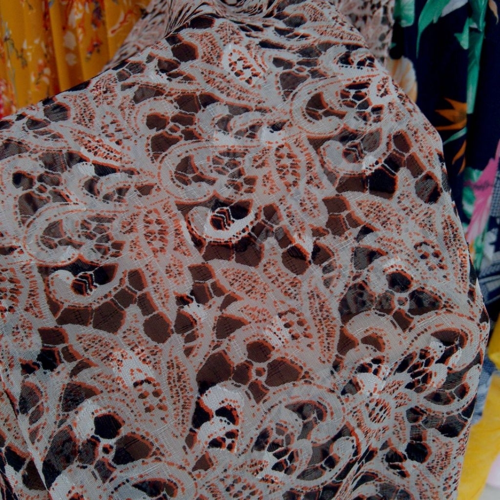 Kain Sifon Bordir Motif Bunga Elegan | Bahan Lembut & Transparan | Cocok untuk Kebaya, Gamis, Dress 