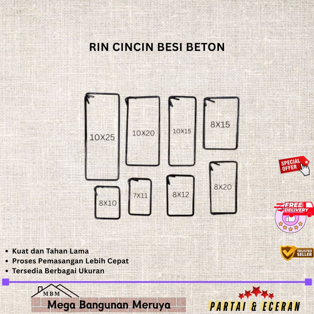 Cincin  Ring Besi/Ring Behel/Besi Begel Kolom ukuran 8X10/8X12/8X15/8X20cm |Per Ikat