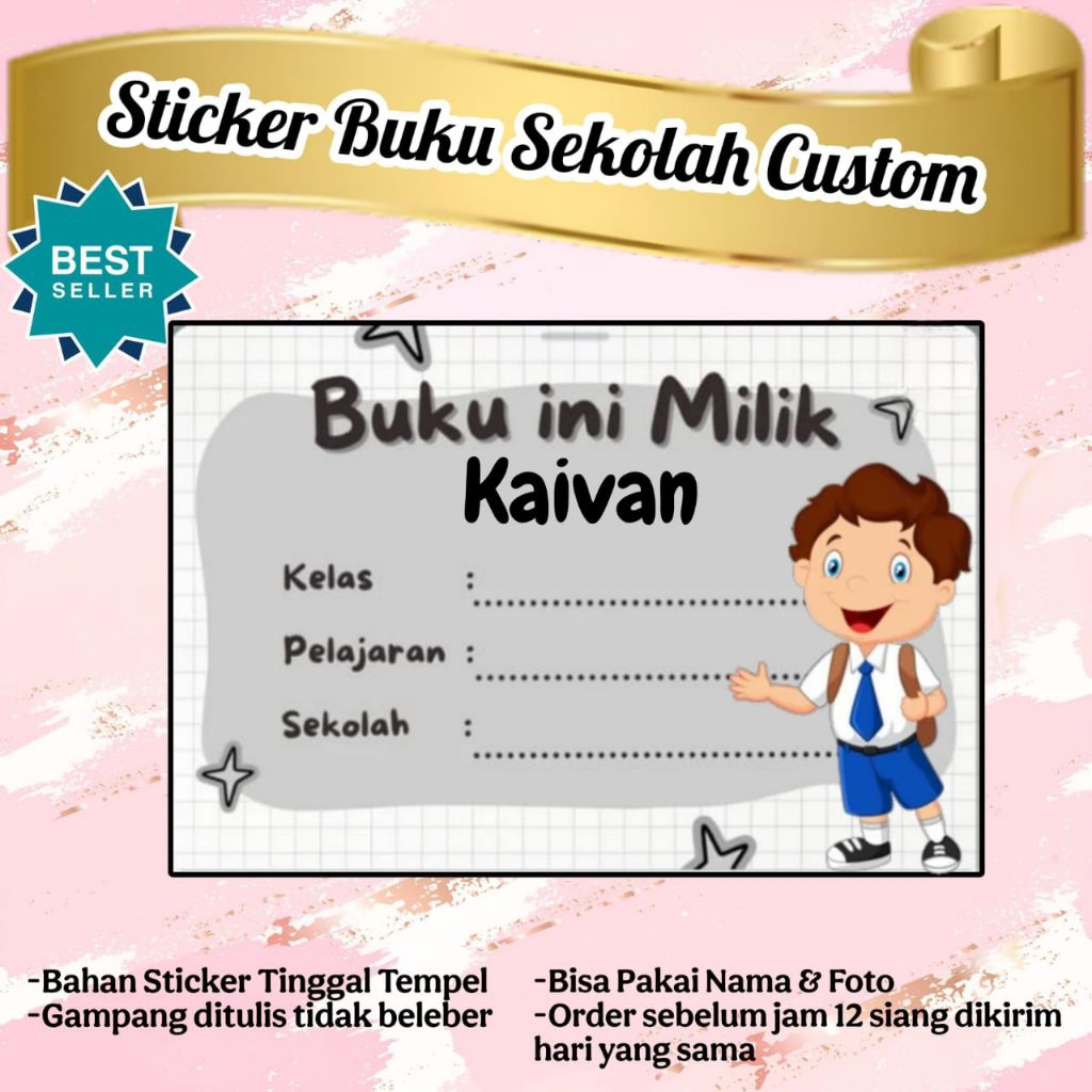 

(ISI 50 PCS) SUDAH ADA LEM STICKER LABEL BUKU SEKOLAH CUSTOM NAMA & FOTO MOTIF ANAK SMP